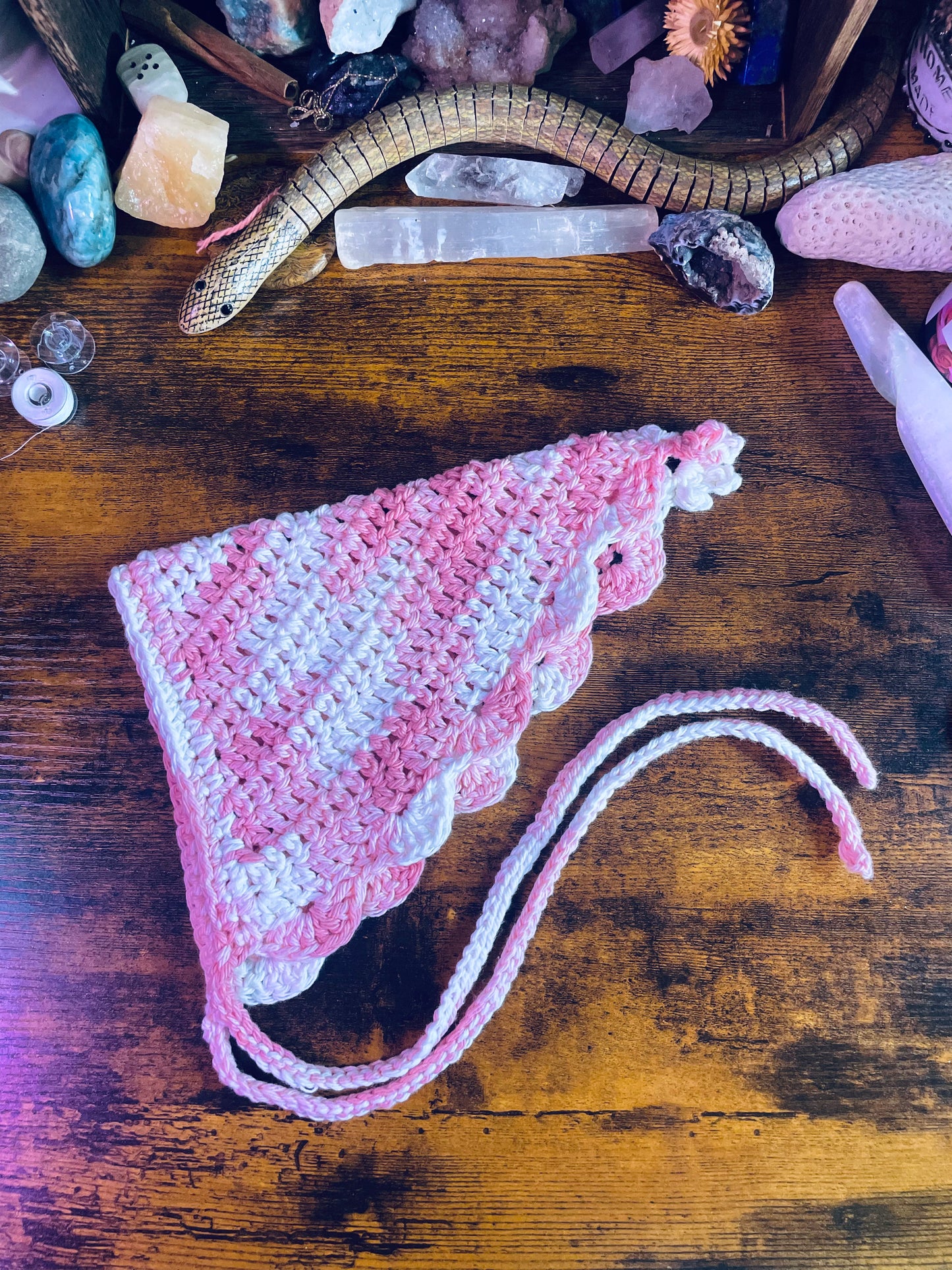 The Magickal Rose’s Custom Order Crochet Headscarf & Bandana with Scalloped border and Picot Stitch