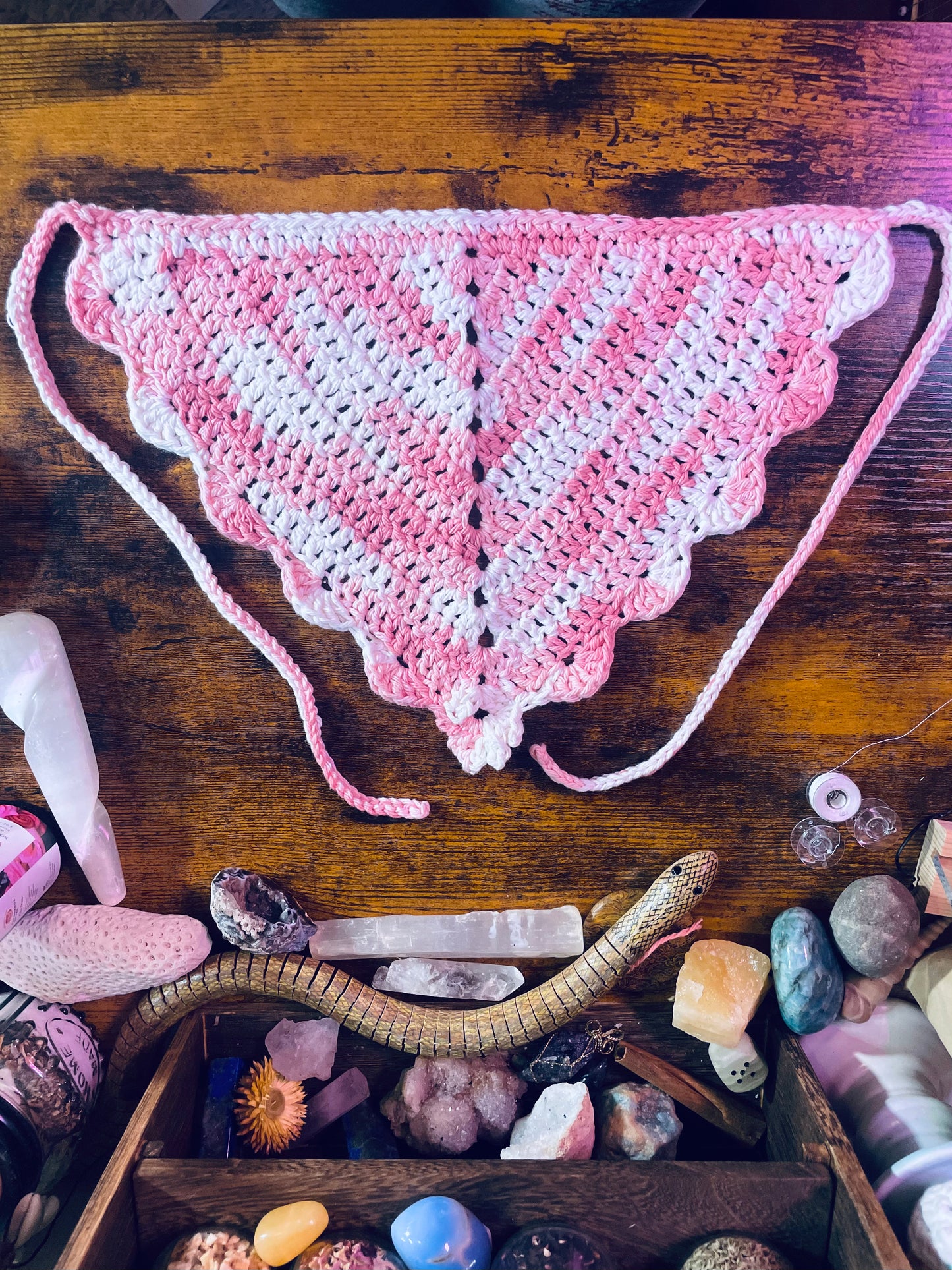 Pink Strawberry Scalloped Bandanna