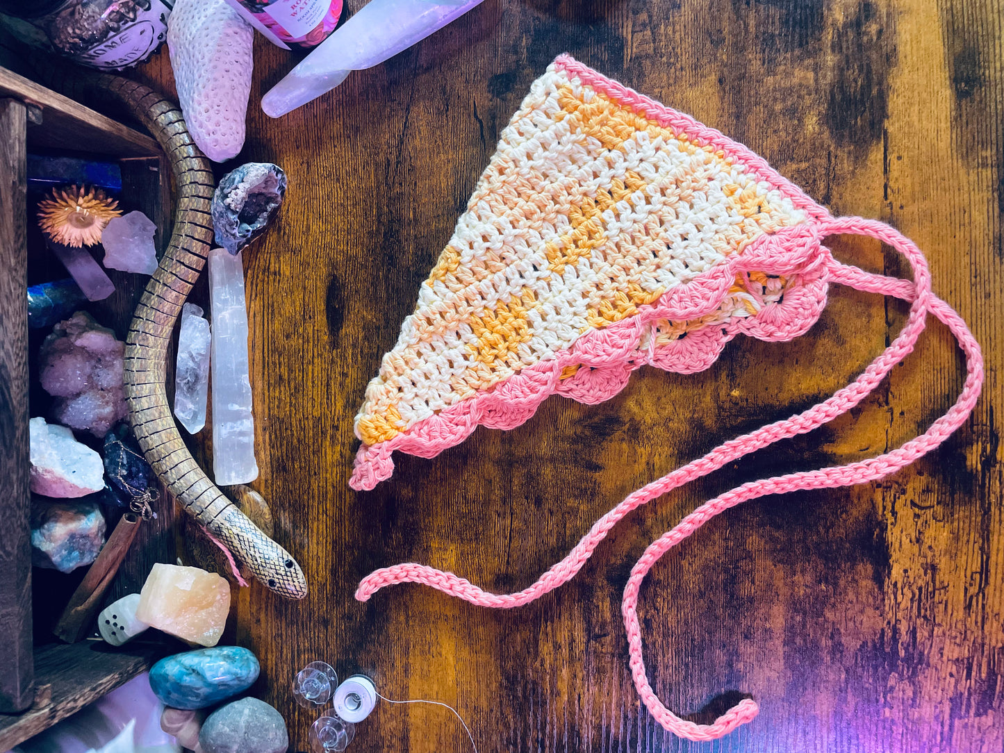 The Magickal Rose’s Custom Order Crochet Headscarf & Bandana with Scalloped border and Picot Stitch