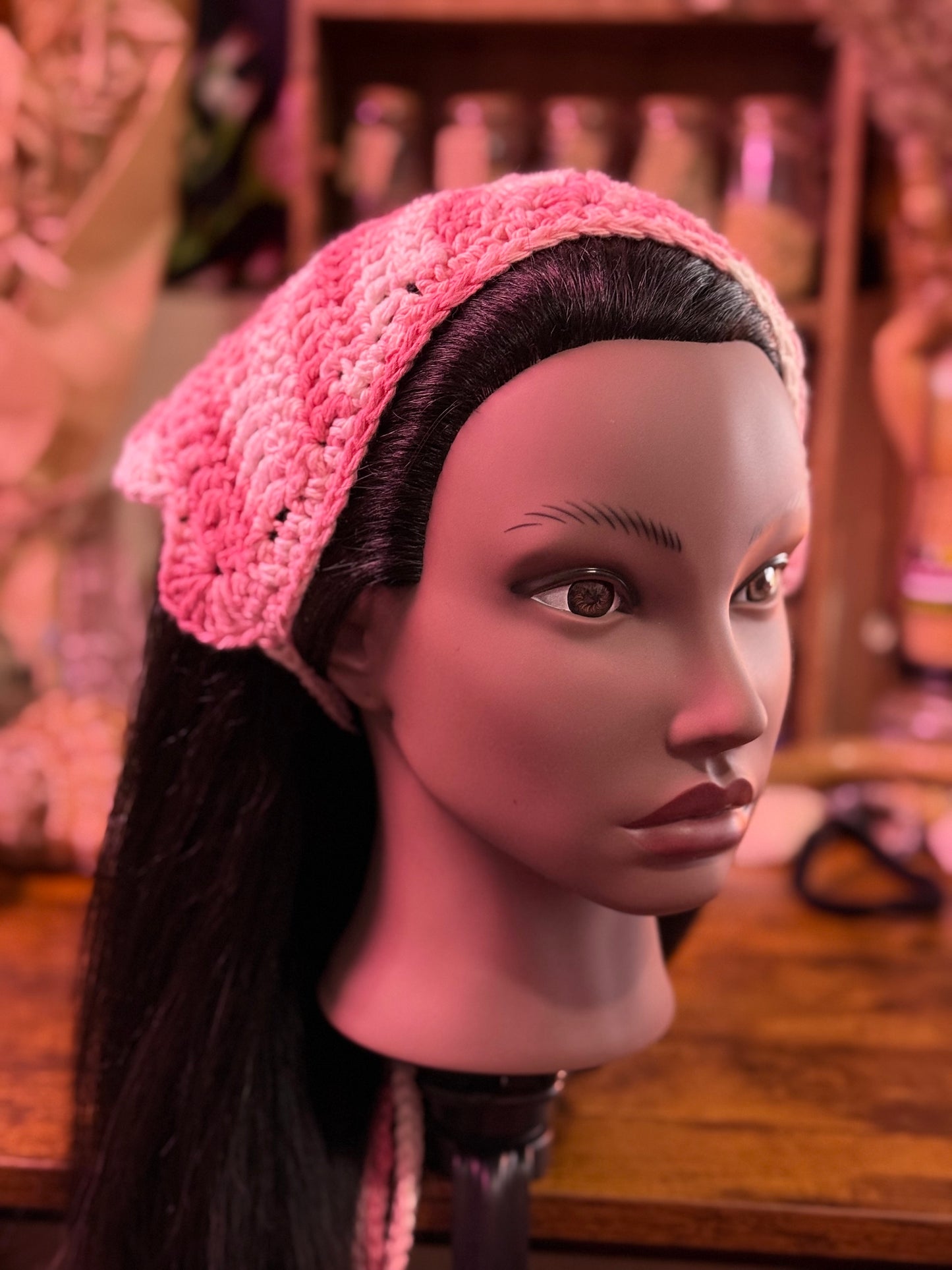 The Magickal Rose’s Custom Order Crochet Headscarf & Bandana with Scalloped border and Picot Stitch