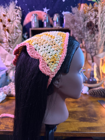 The Magickal Rose’s Custom Order Crochet Headscarf & Bandana with Scalloped border and Picot Stitch